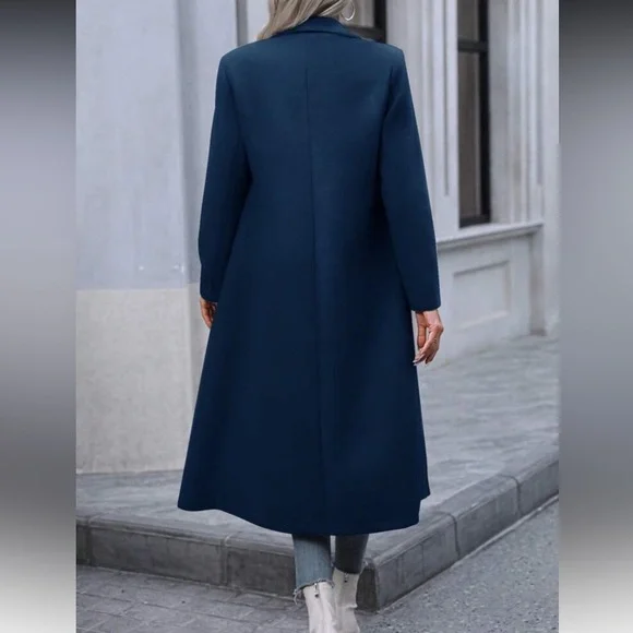 Elegant Blue Double-Breasted Women's Coat